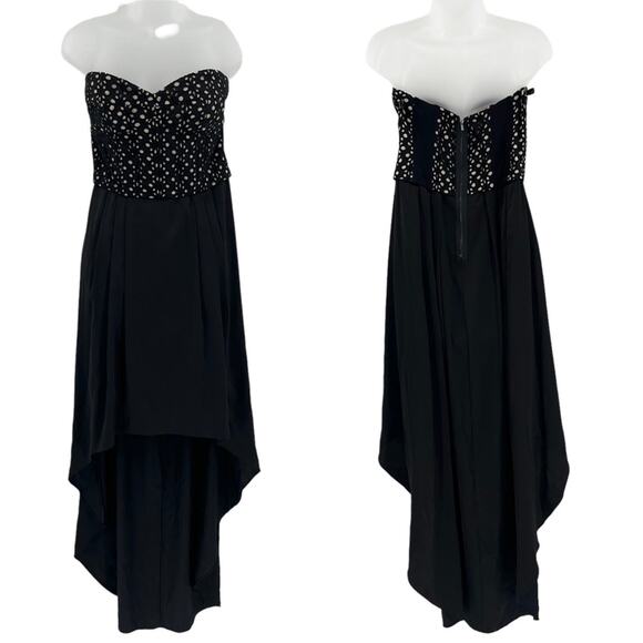 BCBG MAXAZRIA Tess Black Nude Midi High Low Hem Strapless Corset Top Size 12 - Picture 8 of 16